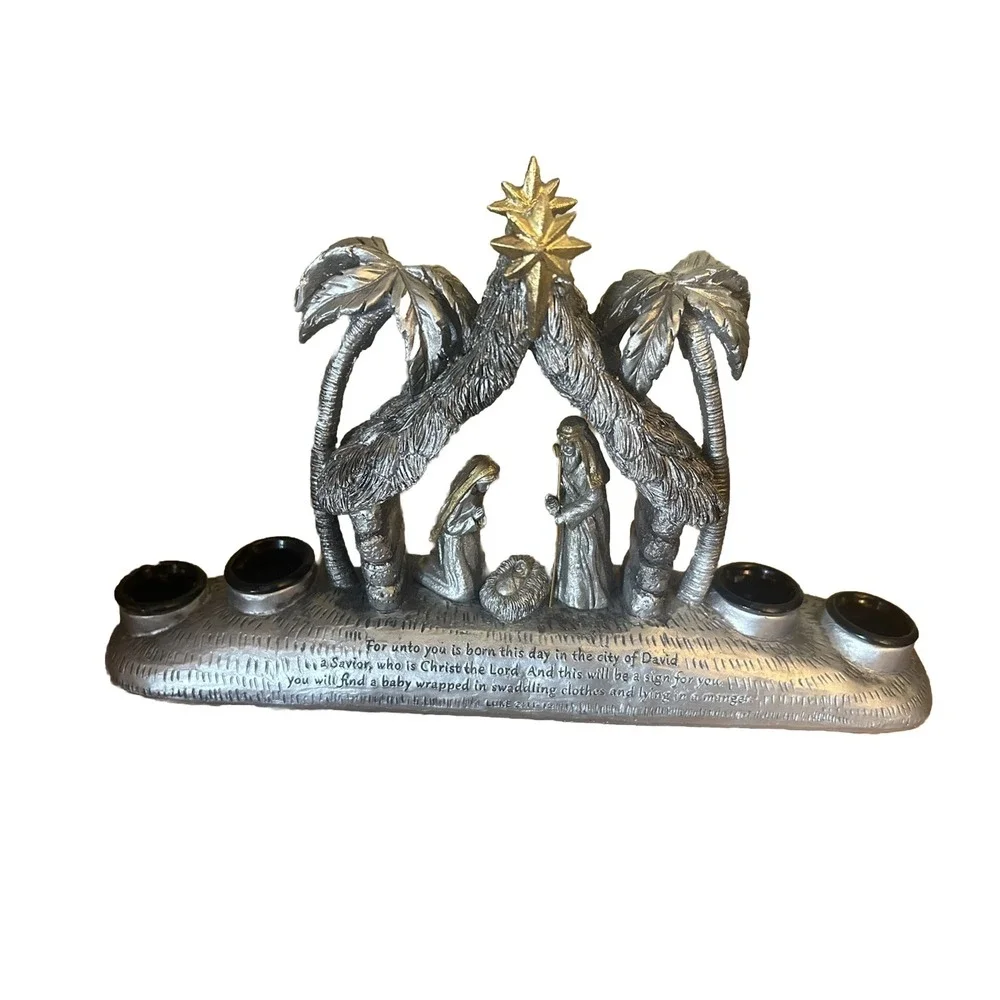 Demdaco Wendy Wiinanen 2018 Nativity Luke 4 Candle Holders Metallic Silver
